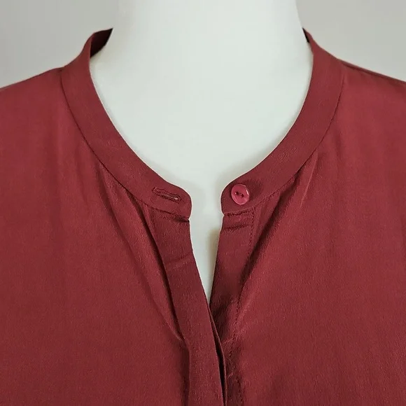 Eileen Fisher PL Silk Blouse Maroon Button Front Long Sleeve Quiet Luxury Career - Picture 3 of 9